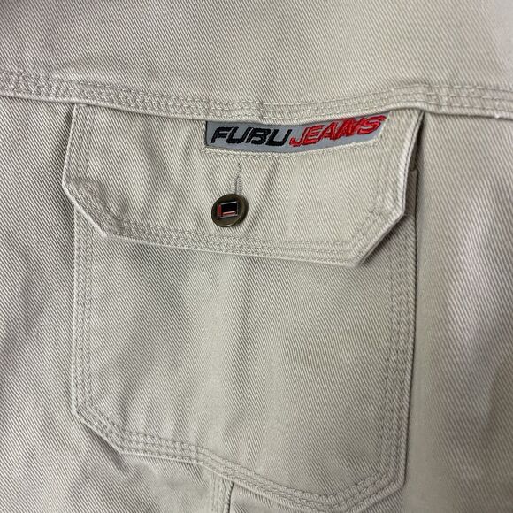 Vintage FUBU Jeans Jacket Men’s Sz XXL Khaki Denim Embroidered - Picture 4 of 13